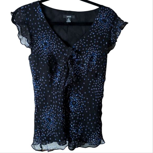 Alfani Black Blue Flutter Sleeve Silk Babydoll Y2K Top Size 10 - Picture 1 of 5